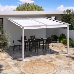 Pergola 4x4 m in alluminio bianco e con tetto scorrevole - Norris
