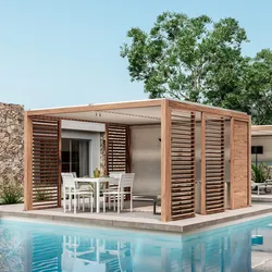 Gazebo bioclimatico 4x4 m in alluminio effetto legno - Enea Wood