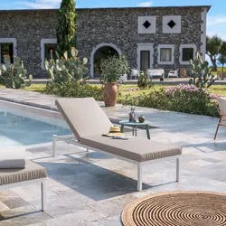 Lettino prendisole con schienale reclinabile in alluminio bianco e cuscino grigio chiaro - Elitian