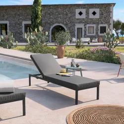 Lettino prendisole con schienale reclinabile in alluminio antracite e cuscino grigio - Elitian