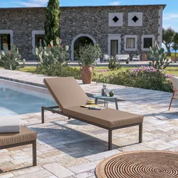 Lettino prendisole con schienale reclinabile in alluminio marrone e cuscino tortora scuro - Elitian