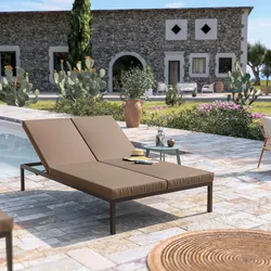 Lettino prendisole 2 posti con schienale reclinabile in alluminio marrone e cuscino tortora scuro - Elitian