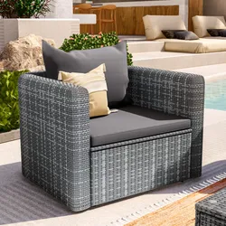 Poltrona da giardino in polyrattan grigio con cuscini - Horizon