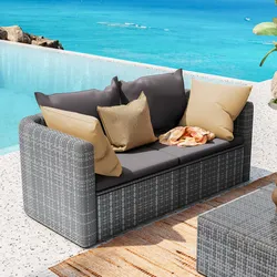 Divano da giardino 2 posti in polyrattan grigio con cuscini - Horizon