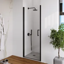 Box doccia nicchia 70 cm battente con vetro anticalcare trasparente e profilo nero opaco 200h - Artego