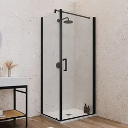 Box doccia 80X90 cm battente con vetro anticalcare trasparente e profilo nero opaco 200h - Artego