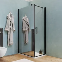 Box doccia 100X70 cm lato fisso specchiato con battente e profilo nero 200h - Artego Duo