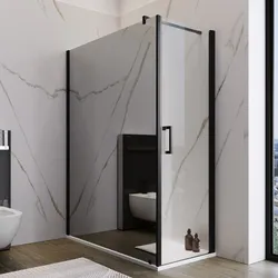 Box doccia 150X70 cm lato fisso specchiato con battente e profilo nero 200h - Artego Duo