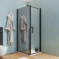 Box doccia 90X80 cm lato fisso specchiato con battente e profilo nero 200h - Artego Duo