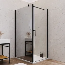 Box doccia 100X90 cm lato fisso specchiato con battente e profilo nero 200h - Artego Duo