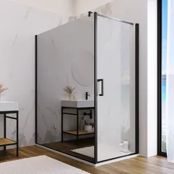 Box doccia 160X90 cm lato fisso specchiato con battente e profilo nero 200h - Artego Duo