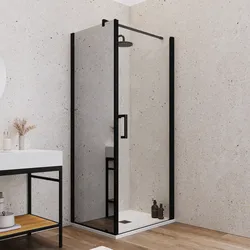 Box doccia 80X100 cm lato fisso specchiato con battente e profilo nero 200h - Artego Duo