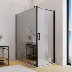 Box doccia 150X100 cm lato fisso specchiato con battente e profilo nero 200h - Artego Duo