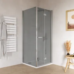 Box doccia 80x80 cm a soffietto vetro anticalcare fumé e profilo cromo 195h - Flexy