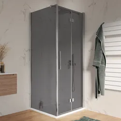 Box doccia 85x85 cm a soffietto vetro anticalcare fumé e profilo cromo 195h - Flexy