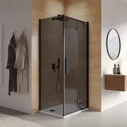 Box doccia 65x90 cm a soffietto vetro anticalcare fumé e profilo nero opaco 195h - Flexy