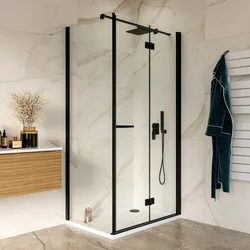 Box doccia 65x100 cm a soffietto vetro anticalcare trasparente e profilo nero opaco 195h - Flexy
