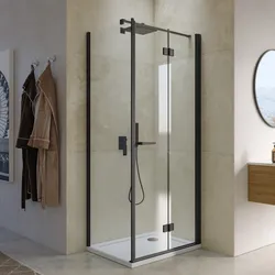 Box doccia 65x80 cm a soffietto vetro anticalcare trasparente e profilo nero opaco 195h - Flexy