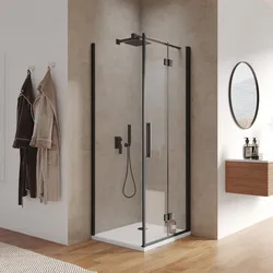 Box doccia 65x85 cm a soffietto vetro anticalcare trasparente e profilo nero opaco 195h - Flexy
