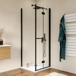 Box doccia 75x75 cm a soffietto vetro anticalcare trasparente e profilo nero opaco 195h - Flexy
