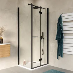 Box doccia 75x80 cm a soffietto vetro anticalcare trasparente e profilo nero opaco 195h - Flexy