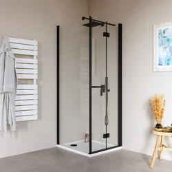 Box doccia 80x75 cm a soffietto vetro anticalcare trasparente e profilo nero opaco 195h - Flexy