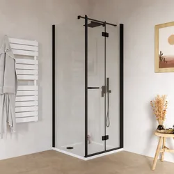 Box doccia 80x80 cm a soffietto vetro anticalcare trasparente e profilo nero opaco 195h - Flexy