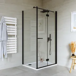 Box doccia 85x100 cm a soffietto vetro anticalcare trasparente e profilo nero opaco 195h - Flexy