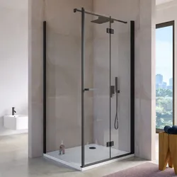 Box doccia 90x100 cm a soffietto vetro anticalcare trasparente e profilo nero opaco 195h - Flexy