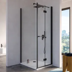 Box doccia 90x75 cm a soffietto vetro anticalcare trasparente e profilo nero opaco 195h - Flexy