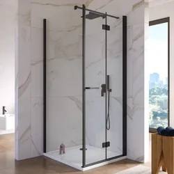 Box doccia 90x80 cm a soffietto vetro anticalcare trasparente e profilo nero opaco 195h - Flexy