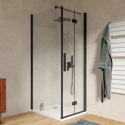 Box doccia 95x75 cm a soffietto vetro anticalcare trasparente e profilo nero opaco 195h - Flexy