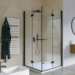 Box doccia 100x100 cm doppio soffietto vetro anticalcare trasparente e profilo nero opaco 195h - Flexy