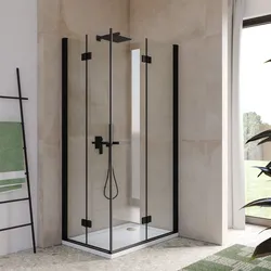 Box doccia 70x100 cm doppio soffietto vetro anticalcare trasparente e profilo nero opaco 195h - Flexy