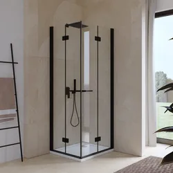 Box doccia 70x75 cm doppio soffietto vetro anticalcare trasparente e profilo nero opaco 195h - Flexy