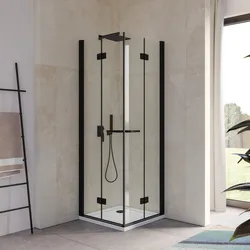 Box doccia 75x75 cm doppio soffietto vetro anticalcare trasparente e profilo nero opaco 195h - Flexy