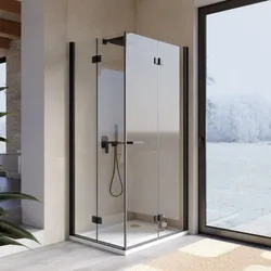 Box doccia 85x100 cm doppio soffietto vetro anticalcare trasparente e profilo nero opaco 195h - Flexy