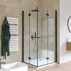 Box doccia 90x100 cm doppio soffietto vetro anticalcare trasparente e profilo nero opaco 195h - Flexy