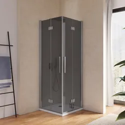 Box doccia 75x75 cm doppio soffietto vetro anticalcare fumè e profilo cromo 195h - Flexy