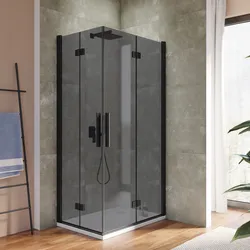 Box doccia 75x100 cm doppio soffietto vetro anticalcare fumè e profilo nero opaco 195h - Flexy