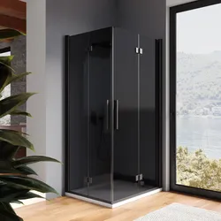 Box doccia 85x100 cm doppio soffietto vetro anticalcare fumè e profilo nero opaco 195h - Flexy