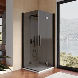 Box doccia 85x90 cm doppio soffietto vetro anticalcare fumè e profilo nero opaco 195h - Flexy