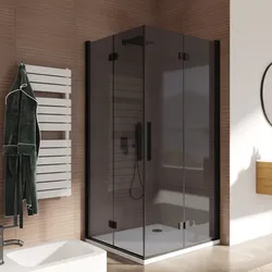 Box doccia 90x100 cm doppio soffietto vetro anticalcare fumè e profilo nero opaco 195h - Flexy