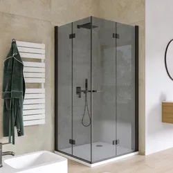 Box doccia 90x105 cm doppio soffietto vetro anticalcare fumè e profilo nero opaco 195h - Flexy