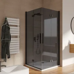 Box doccia 90x90 cm doppio soffietto vetro anticalcare fumè e profilo nero opaco 195h - Flexy