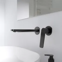 Miscelatore lavabo a muro in ottone nero spazzolato PVD anti-impronta - Nocta