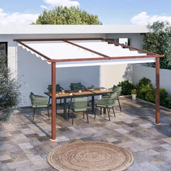 Pergola 4x4 m in alluminio effetto corten e telo bianco - Norris