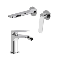 Set lavabo a muro e bidet in ottone cromo - Nocta