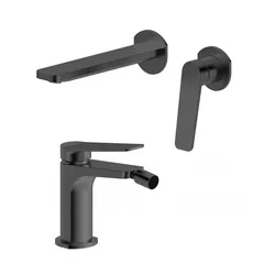 Set lavabo a muro e bidet in ottone nero spazzolato - Nocta