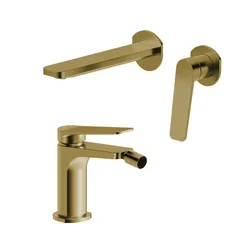 Set lavabo a muro e bidet in ottone oro spazzolato - Nocta
